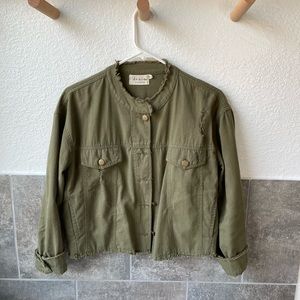 Distressed Oversized Cropped Army Olive Green Utility Jacket | Denim by Ellison